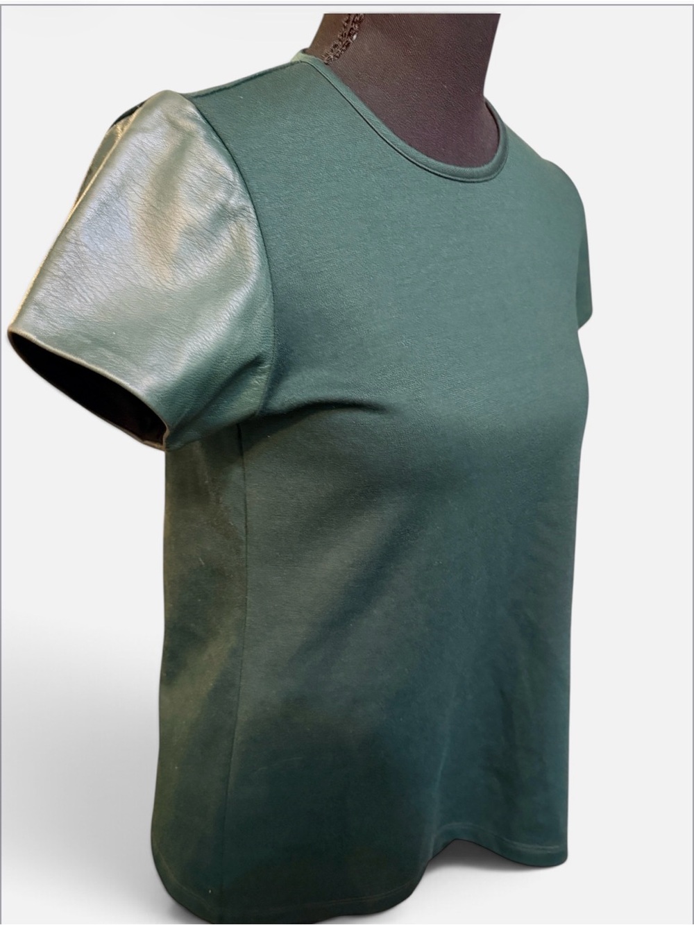 Hunter Bell New York Green Genuine Leather Sleeve Top Shirt Size - Picture 7 of 10